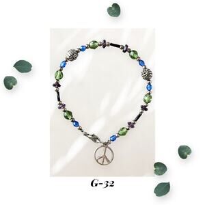 Peace Charm Anklet - Czech Glass Anklet - Amethyst Purple Olive Blue